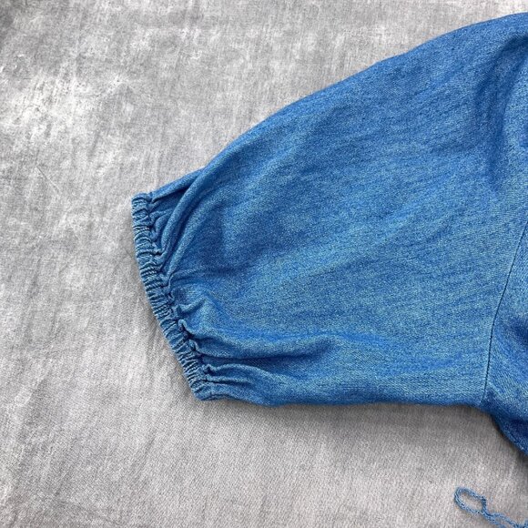 Old Navy Dress Women Small Blue Bow Midi Peasant Boho Chambray‎ Cotton NWT - Picture 3 of 14